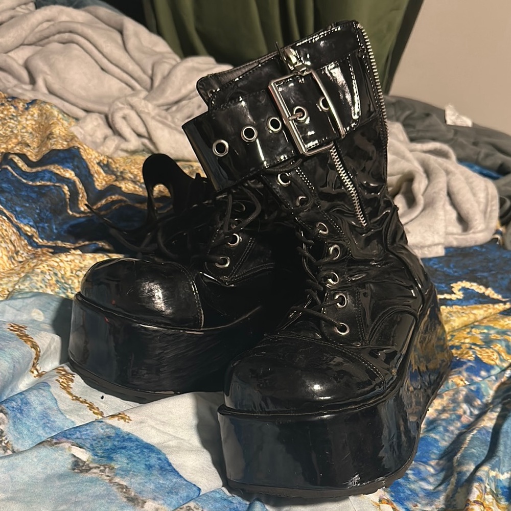 Black Platform Demonia Combat Boots
